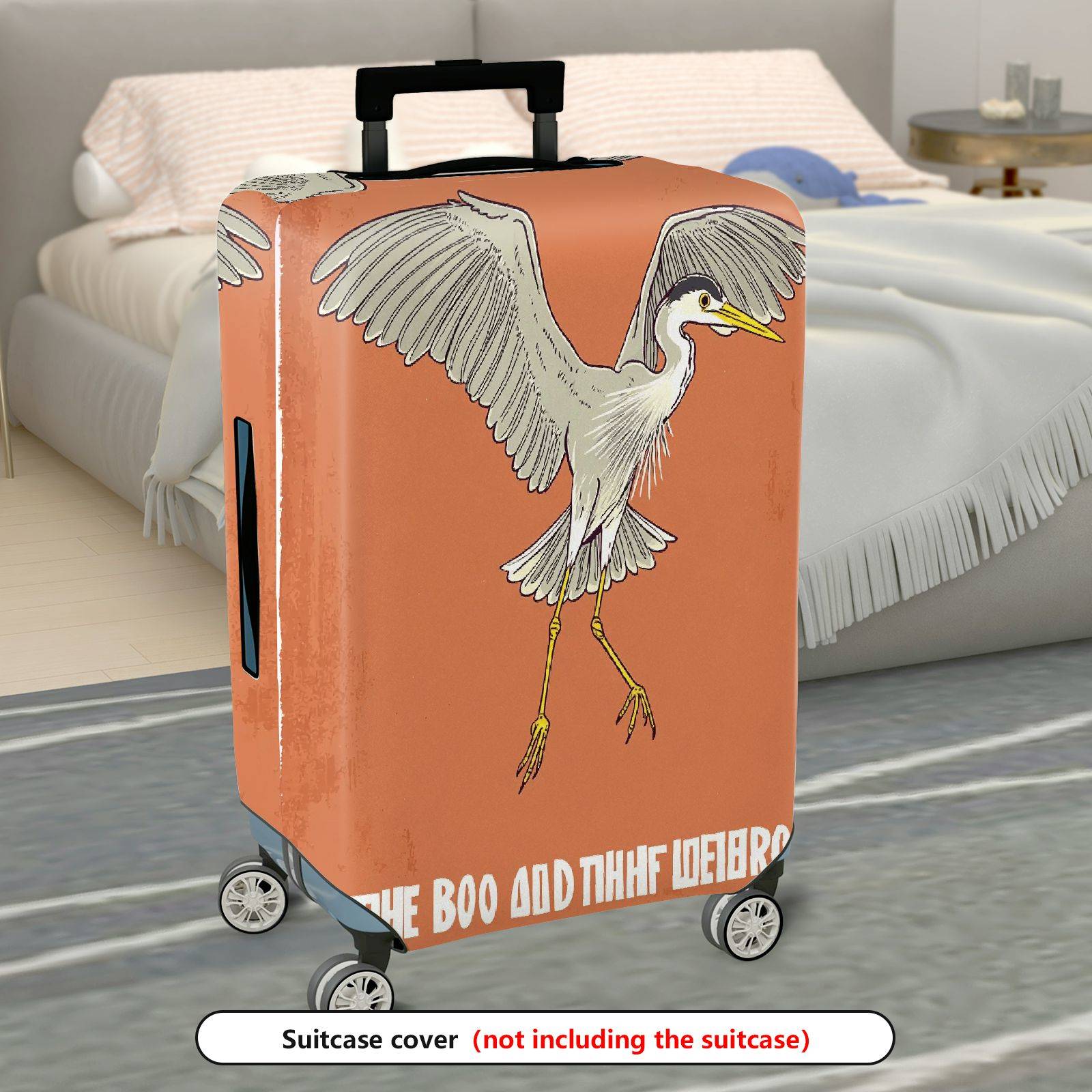 1-Piece Elegant Crane Animal Pattern Orange Minimalist Artistic  Suitcase Luggage Cover, Stretch Protective Sleeve