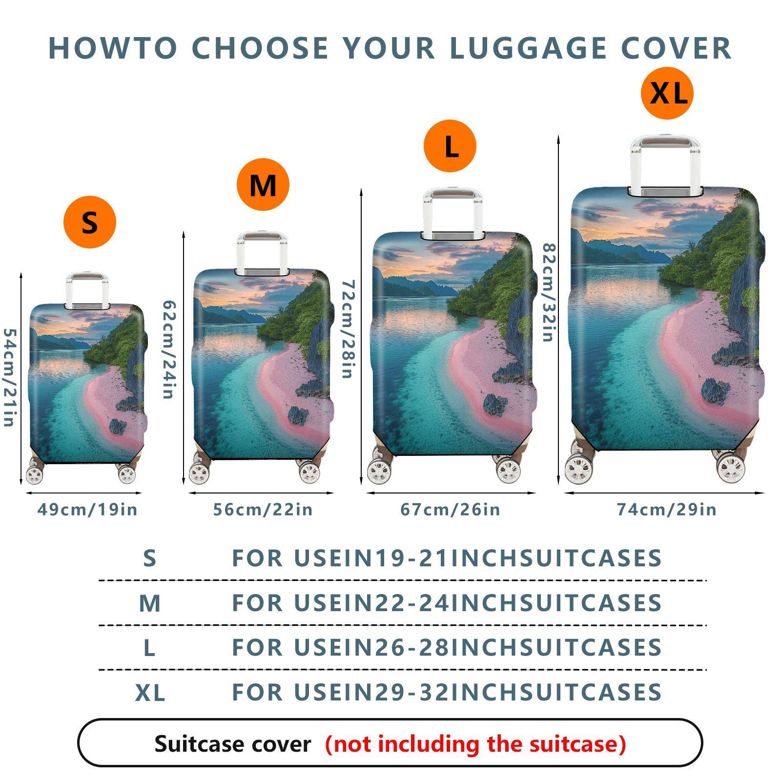 1-Piece Sunset Beach Ocean Nature Landscape Scenic  Suitcase Luggage Cover, Stretch Protective Sleeve