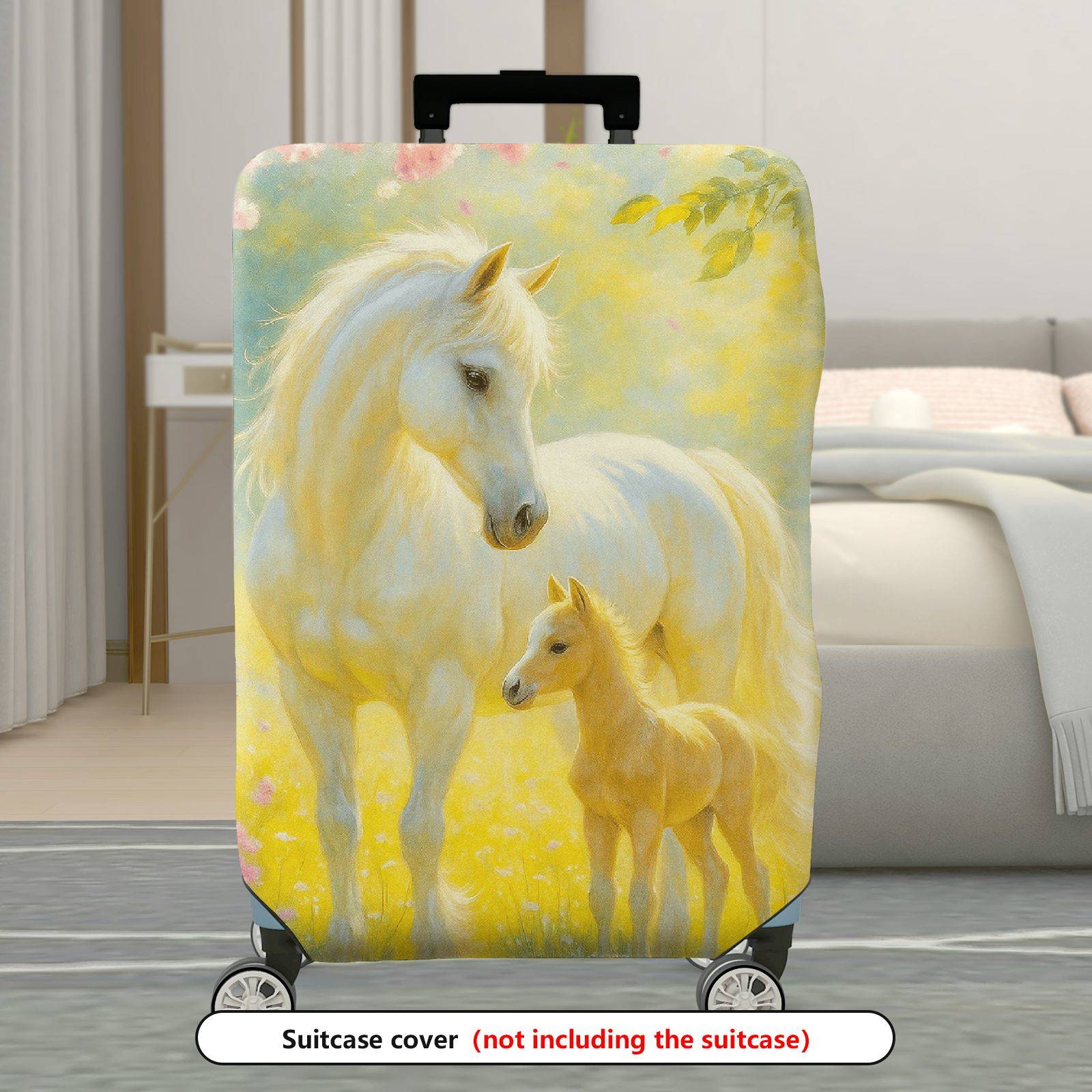 1-Piece Horse Nature Pastoral Floral Artistic  Suitcase Luggage Cover, Stretch Protective Sleeve