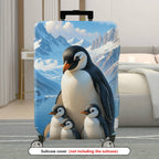 1-Piece Penguin Family Winter Mountain Snow Cute  Suitcase Luggage Cover, Stretch Protective Sleeve