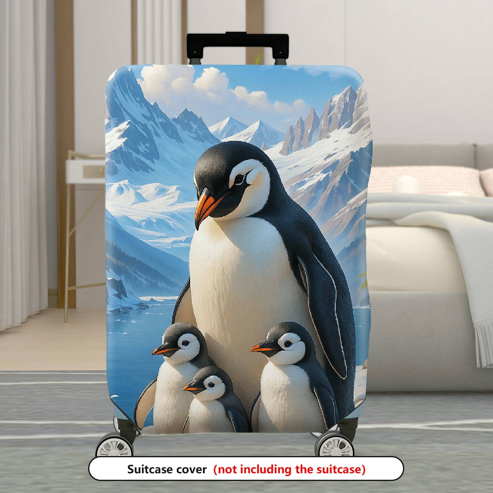 1-Piece Penguin Family Winter Mountain Snow Cute  Suitcase Luggage Cover, Stretch Protective Sleeve