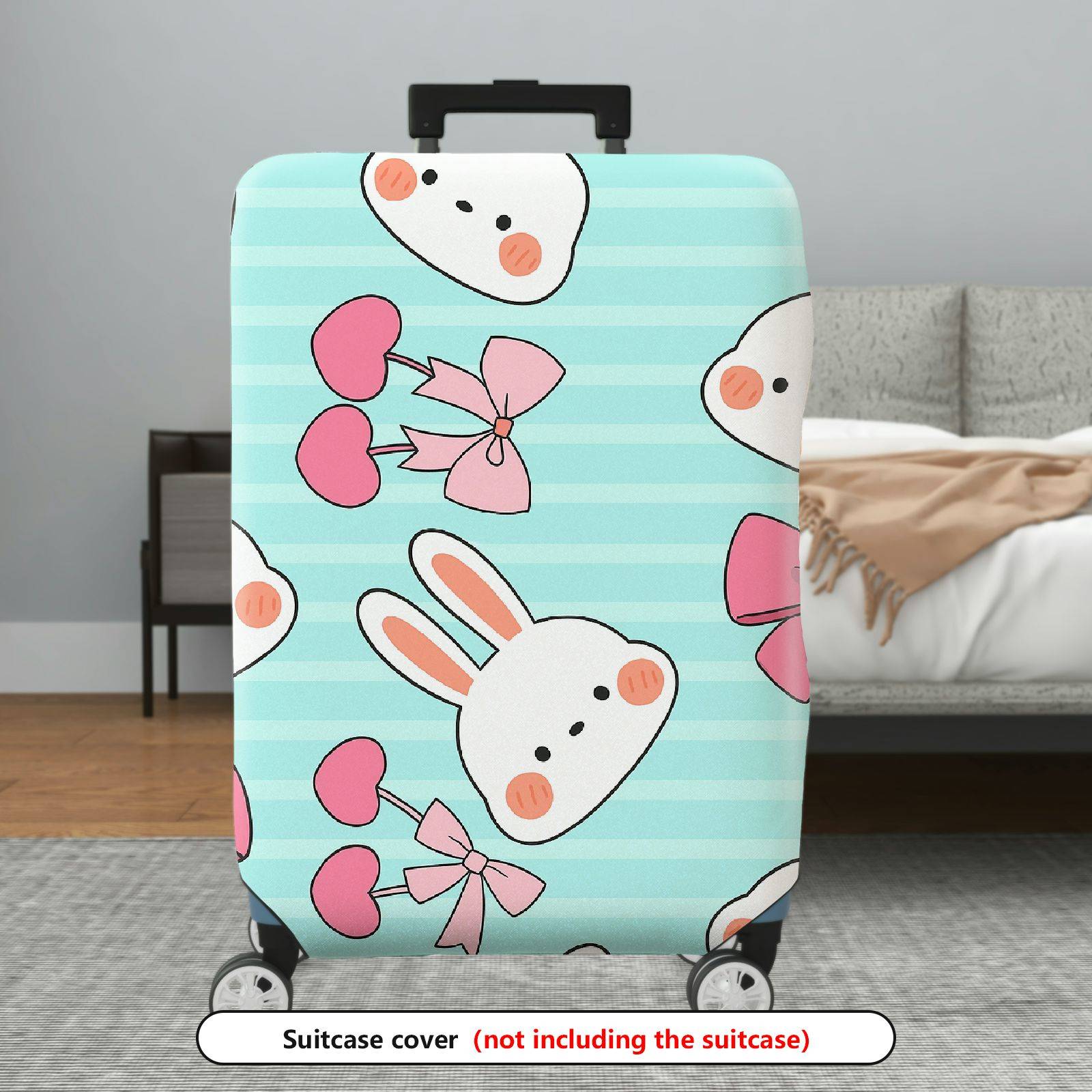 1-Piece Cute Bunny Pink Bow Love Stripes  Suitcase Luggage Cover, Stretch Protective Sleeve