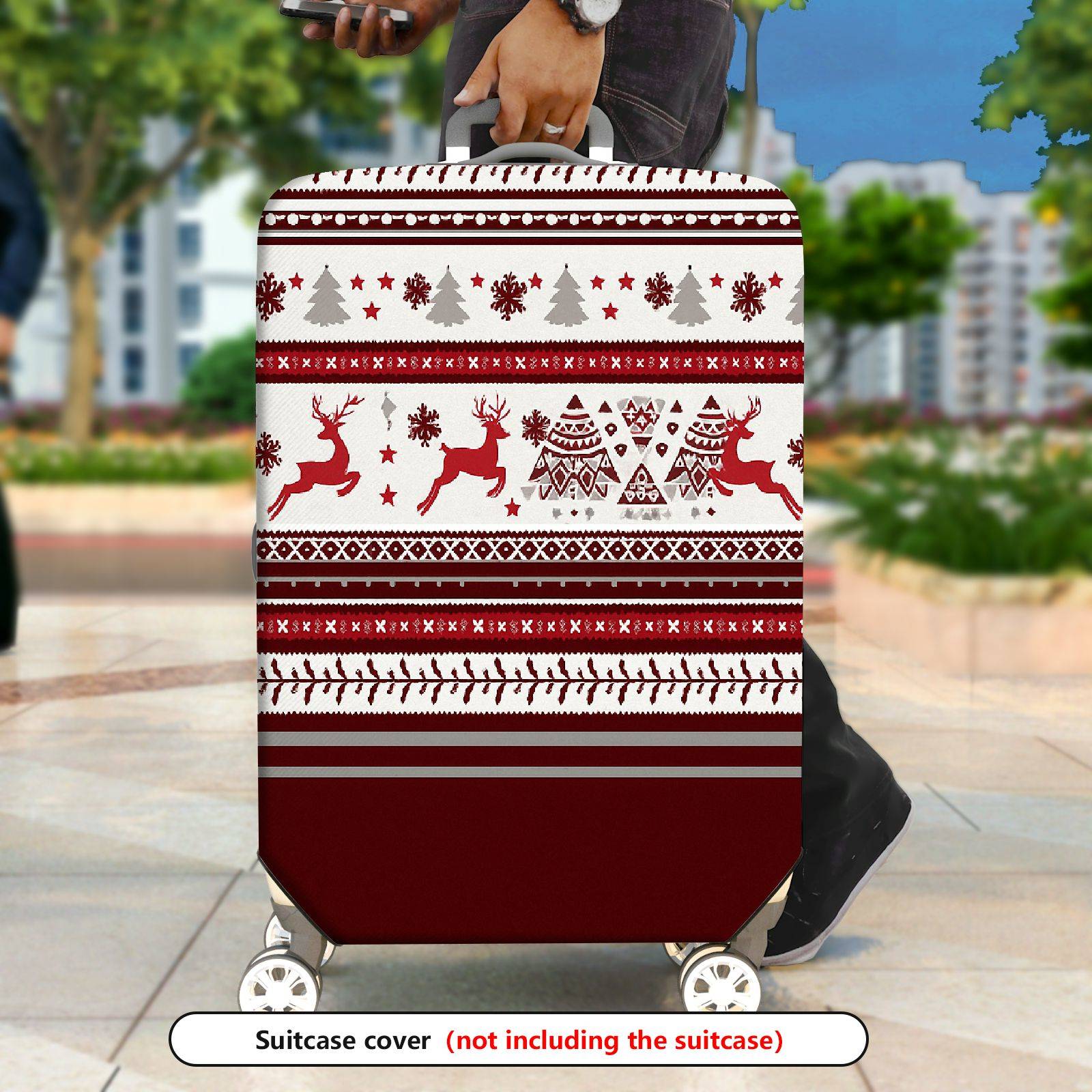 1-Piece Reindeer Snowflakes Christmas Winter Holiday Festive  Suitcase Luggage Cover, Stretch Protective Sleeve