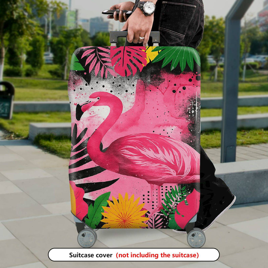 1-Piece Pink Flamingo Tropical Leaves Abstract Artistic Bright  Suitcase Luggage Cover, Stretch Protective Sleeve
