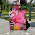 1-Piece Pink Flamingo Tropical Leaves Abstract Artistic Bright  Suitcase Luggage Cover, Stretch Protective Sleeve