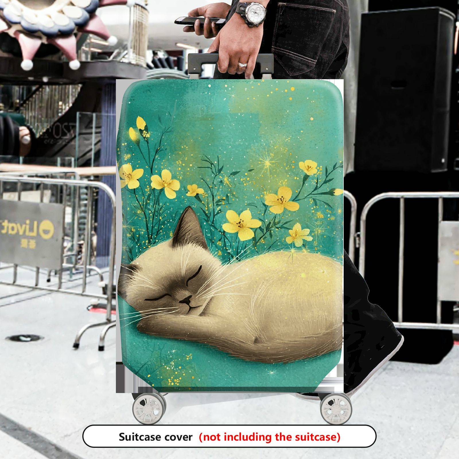 1-Piece Cute Floral Sleeping Cat Nature Artful  Suitcase Luggage Cover, Stretch Protective Sleeve