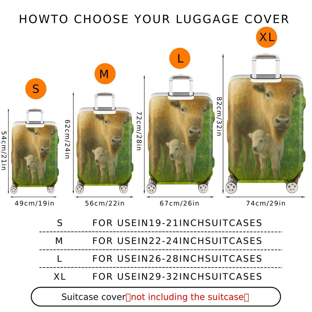 1-Piece Animal Nature Pastoral Green Buffalo Calf  Suitcase Luggage Cover, Stretch Protective Sleeve