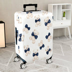 1-Piece Cute Teddy Bear Blue Bow Tie  Fun Playful  Suitcase Luggage Cover, Stretch Protective Sleeve