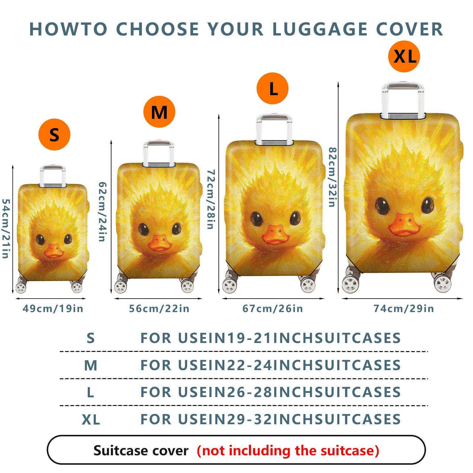 1-Piece Cute Yellow Duckling Art Colorful  Animal Fun  Suitcase Luggage Cover, Stretch Protective Sleeve
