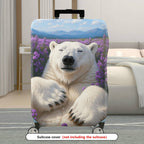 1-Piece Polar Bear Lavender Mountain Nature Landscape  Suitcase Luggage Cover, Stretch Protective Sleeve