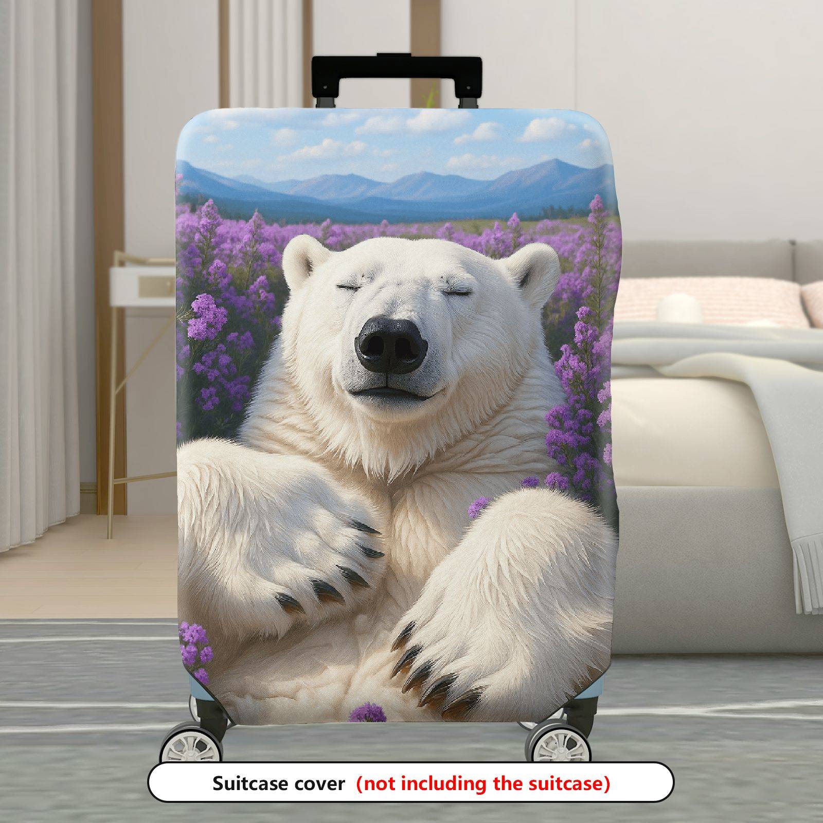 1-Piece Polar Bear Lavender Mountain Nature Landscape  Suitcase Luggage Cover, Stretch Protective Sleeve