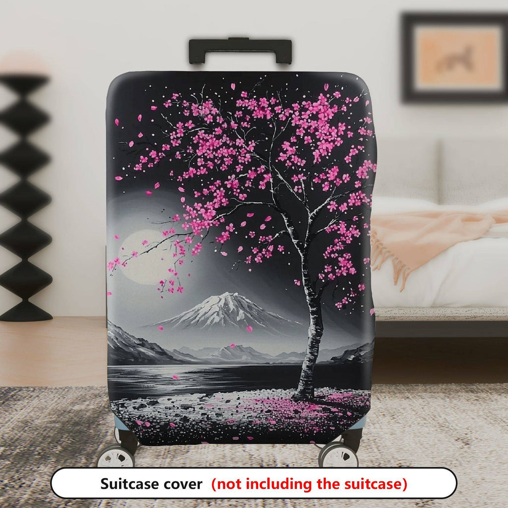 1-Piece Cherry Blossom Mountain Moon Scenic Artistic Nature Landscape  Suitcase Luggage Cover, Stretch Protective Sleeve
