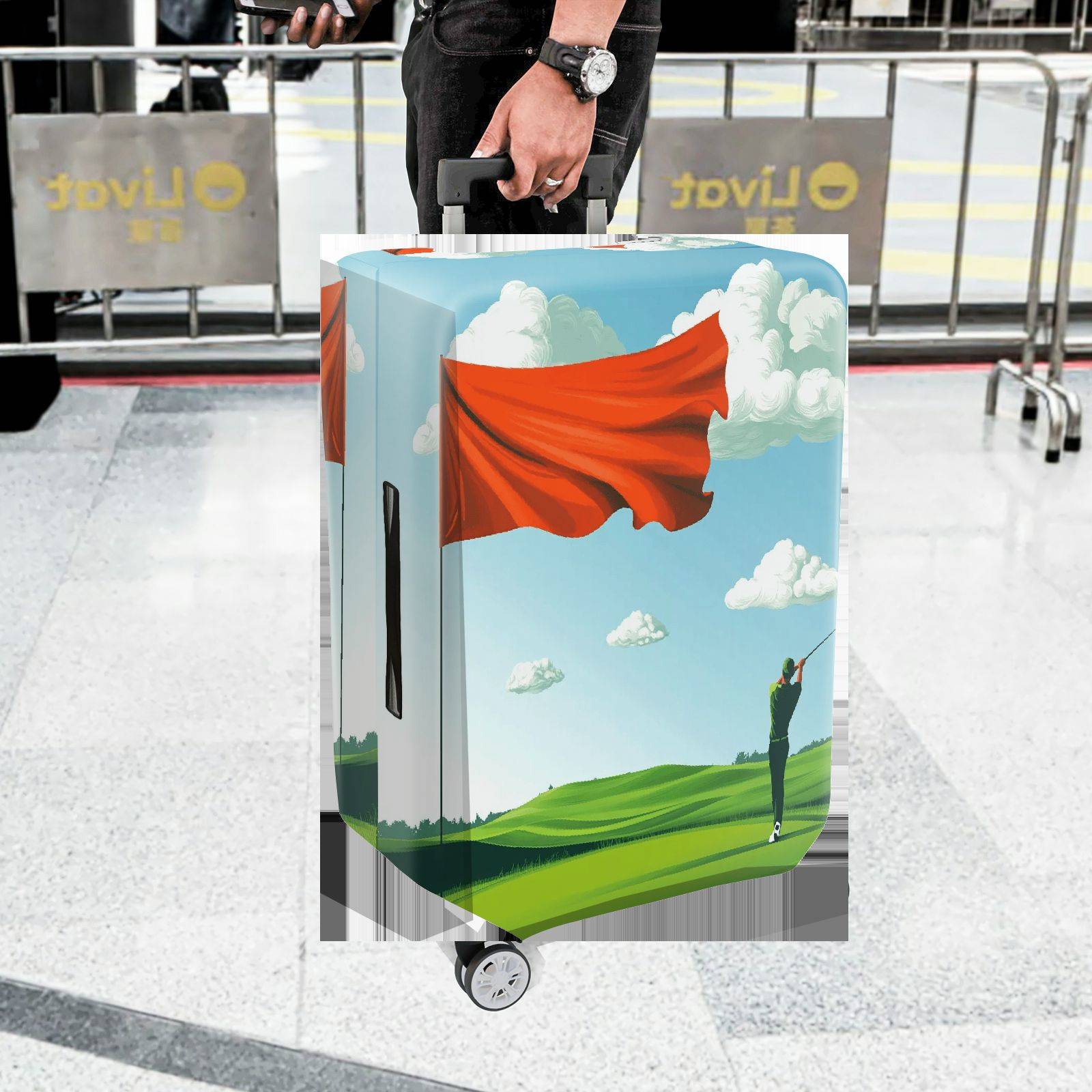 1-Piece Sky Landscape Golfing Red Flag Countryside  Suitcase Luggage Cover, Stretch Protective Sleeve