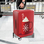 1-Piece Red Snowflake Candy Cane Hot Chocolate Holiday  Suitcase Luggage Cover, Stretch Protective Sleeve