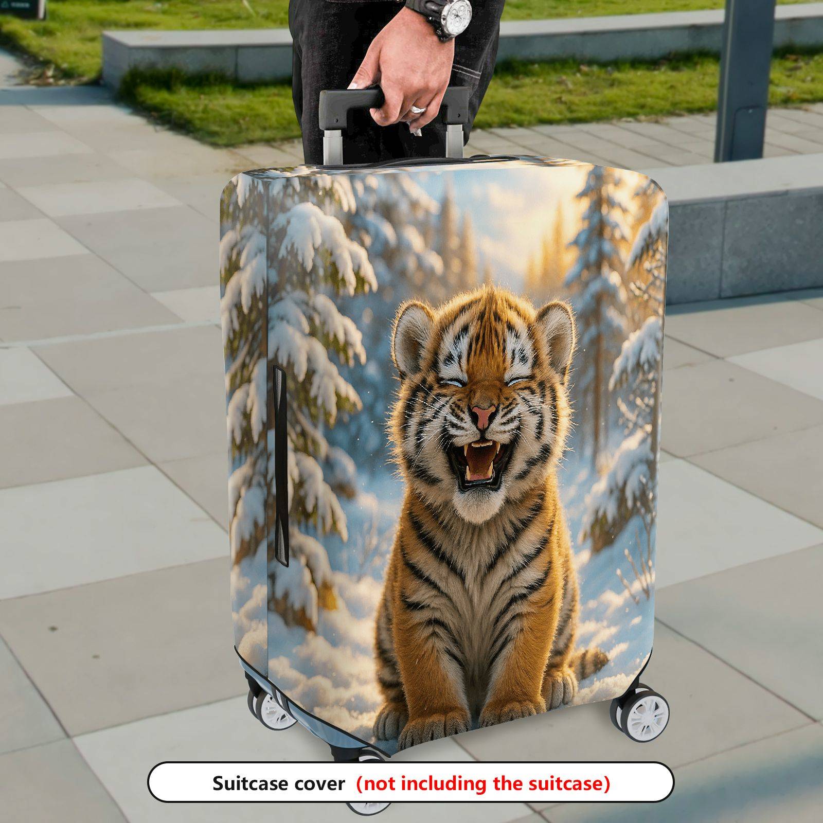 1-Piece Cute Snowy Forest Tiger Animal Print  Suitcase Luggage Cover, Stretch Protective Sleeve