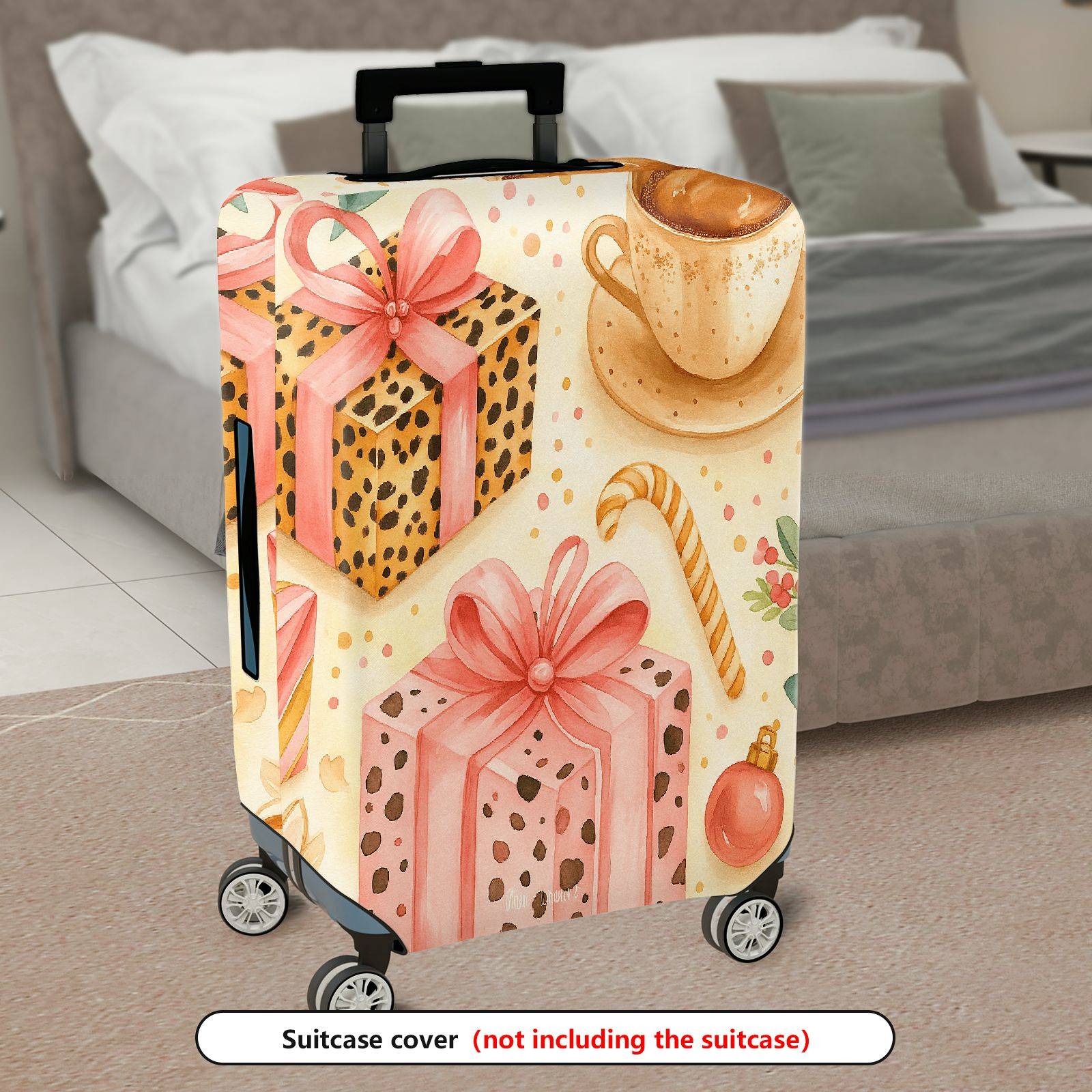 1-Piece Gift Coffee Leopard Candy Ornament Holiday  Suitcase Luggage Cover, Stretch Protective Sleeve