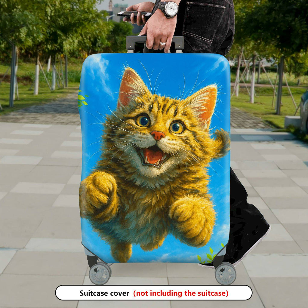 1-Piece Cute Playful Kitten Blue Sky Green Leaves  Suitcase Luggage Cover, Stretch Protective Sleeve