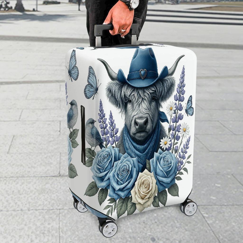 1-Piece Cowboy Cow Floral Butterfly Nature Bird  Suitcase Luggage Cover, Stretch Protective Sleeve