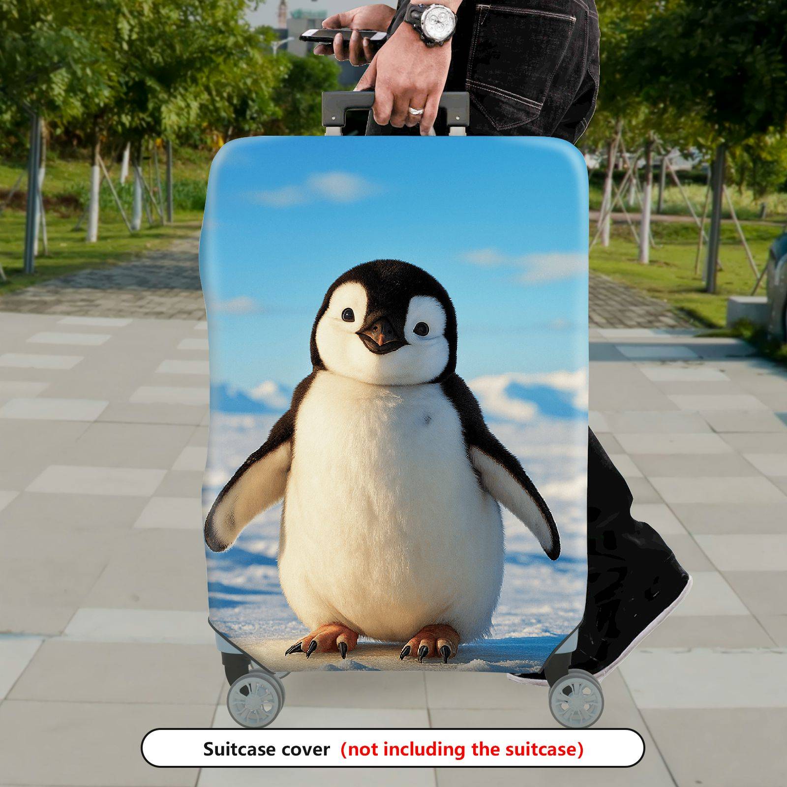 1-Piece Cute Adorable Penguin Snow Winter Travel  Suitcase Luggage Cover, Stretch Protective Sleeve