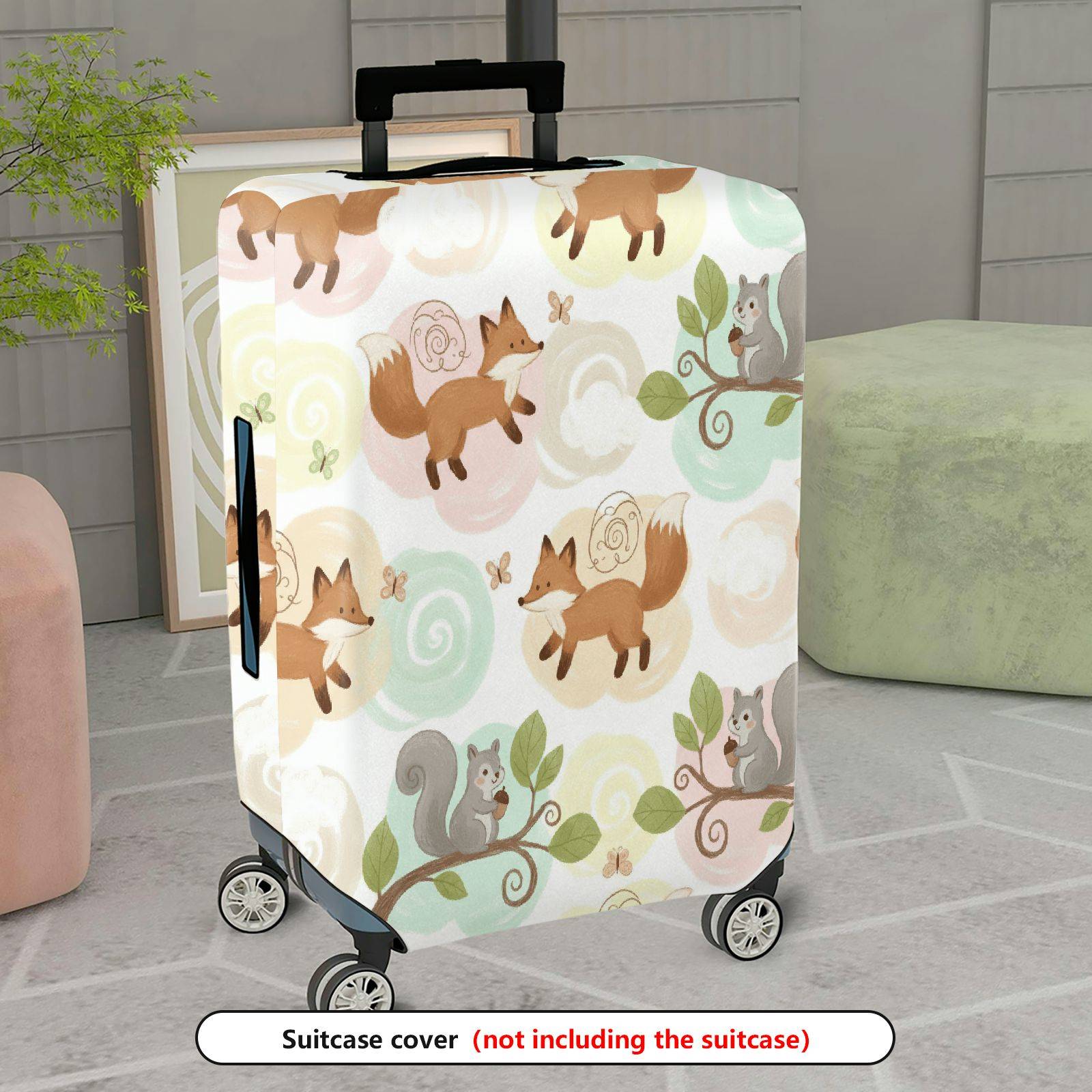 1-Piece Animal Forest Nature Fox Squirrel  Suitcase Luggage Cover, Stretch Protective Sleeve