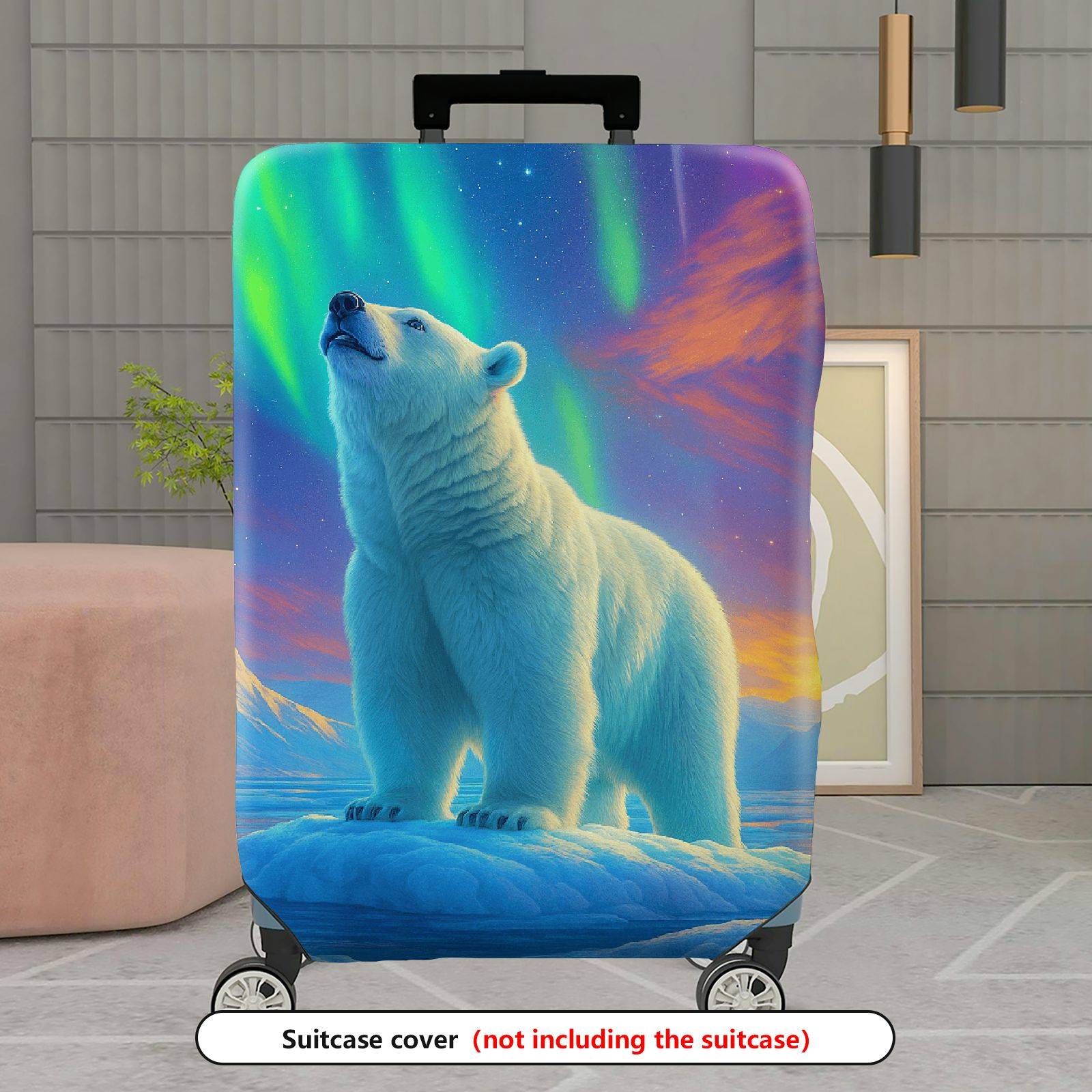 1-Piece Polar Bear Aurora Landscape Nature Wildlife  Suitcase Luggage Cover, Stretch Protective Sleeve