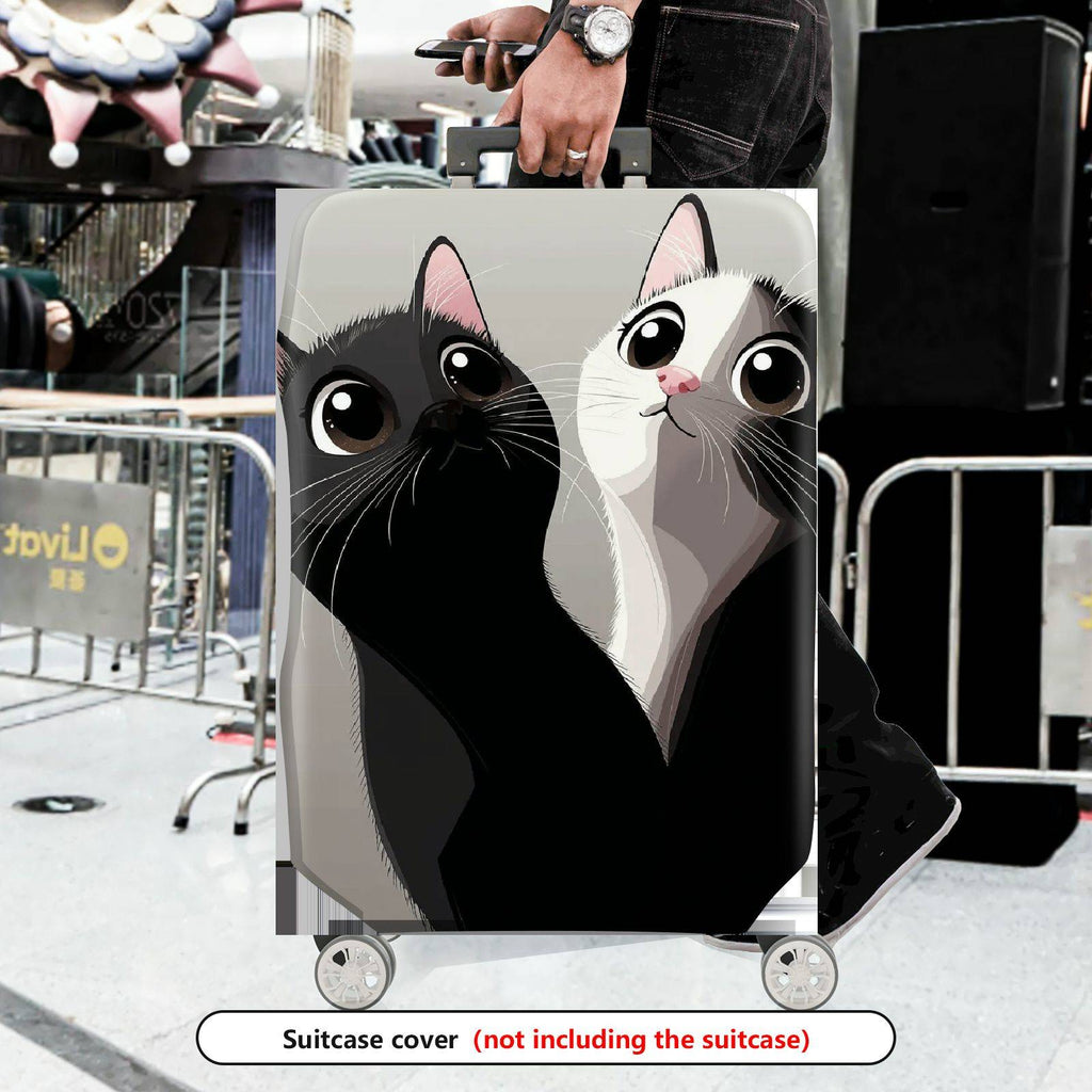 1-Piece Cat Black White Cute Adorable Playful  Suitcase Luggage Cover, Stretch Protective Sleeve