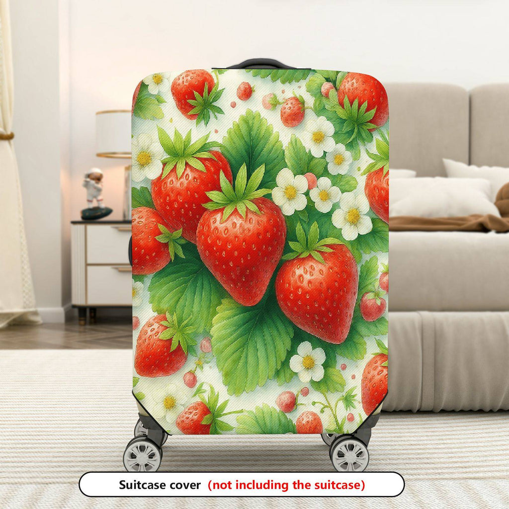 1-Piece Strawberry Floral Leaf Berry Fruit  Suitcase Luggage Cover, Stretch Protective Sleeve