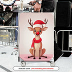 1-Piece Reindeer Santa Hat Red Nose Christmas Holiday Travel  Suitcase Luggage Cover, Stretch Protective Sleeve