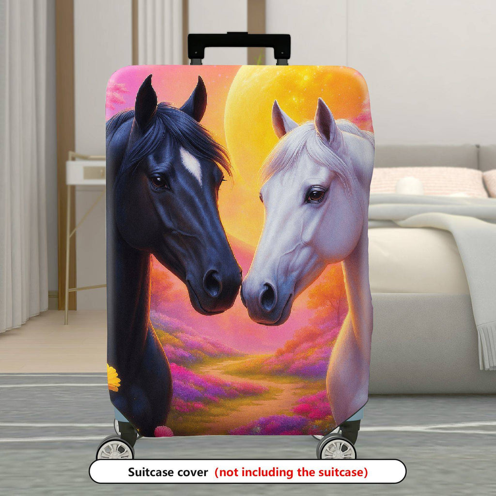 1-Piece Horse Sunset Floral Art Romance Colorful  Suitcase Luggage Cover, Stretch Protective Sleeve