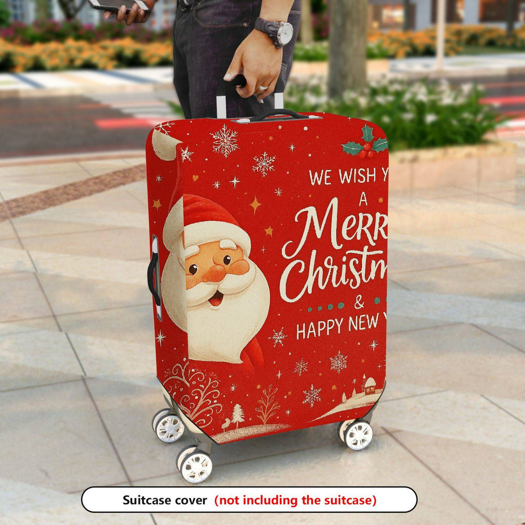 1-Piece Red Christmas Santa Snowflake New Year Holiday  Suitcase Luggage Cover, Stretch Protective Sleeve