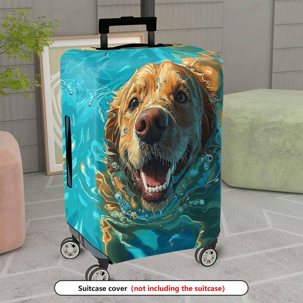 1-Piece Cute Golden Retriever Swimming Water Splash Travel Animal  Suitcase Luggage Cover, Stretch Protective Sleeve