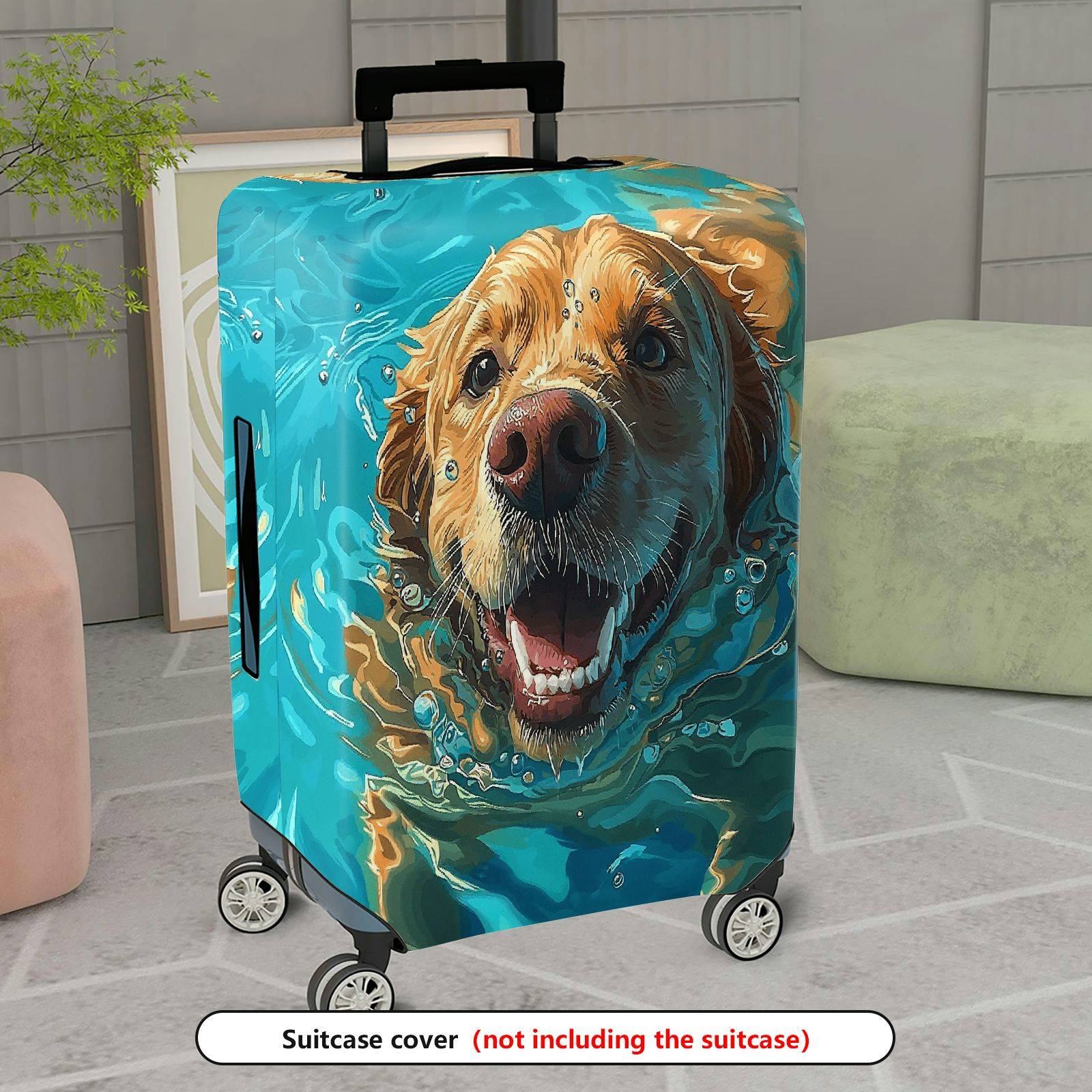 1-Piece Cute Golden Retriever Swimming Water Splash Travel Animal  Suitcase Luggage Cover, Stretch Protective Sleeve