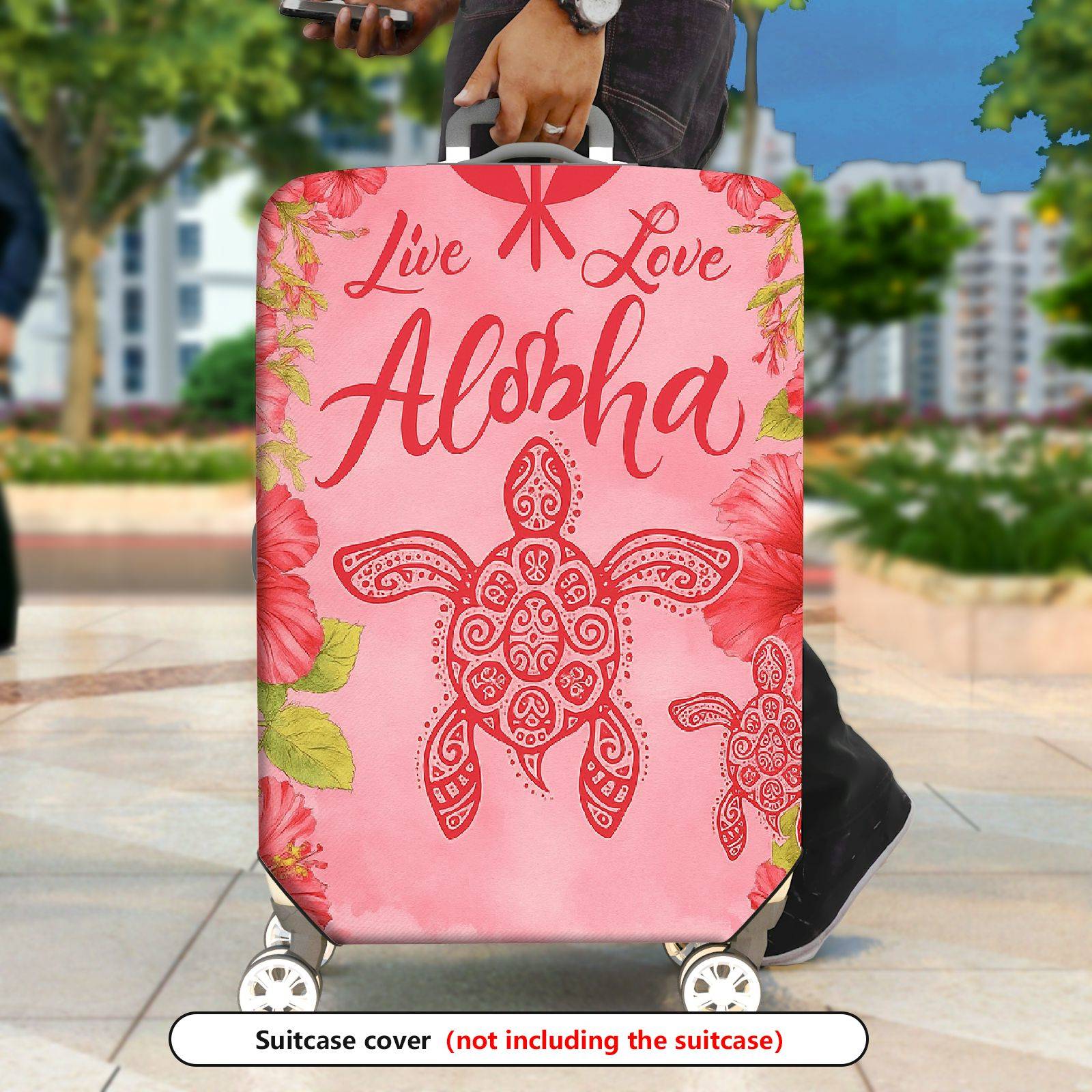 1-Piece Aloha Turtle Floral Pink Tropical  Suitcase Luggage Cover, Stretch Protective Sleeve