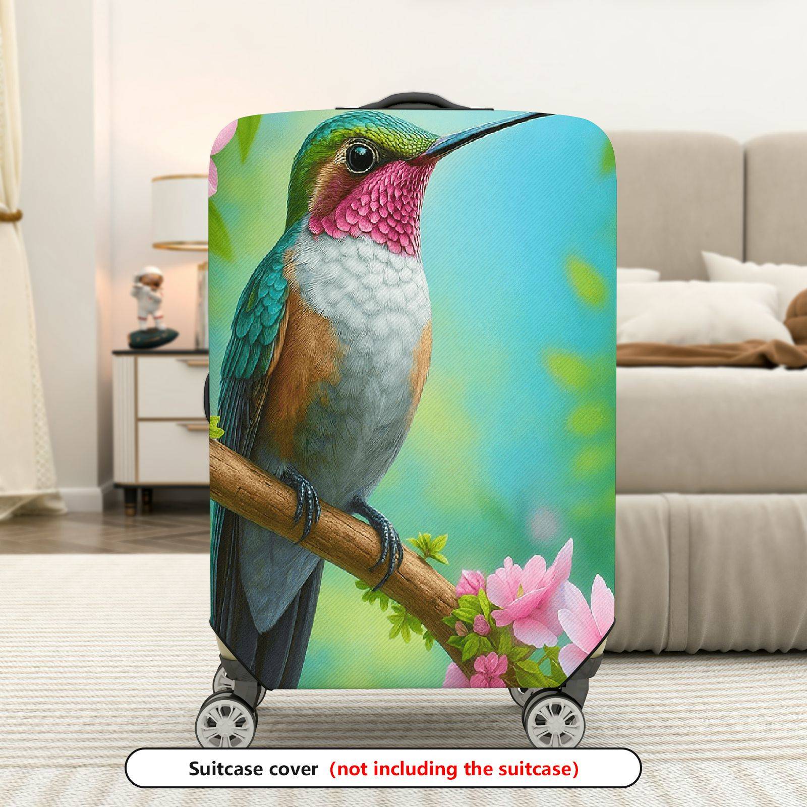 1-Piece Hummingbird Floral Nature Artistic Colorful  Suitcase Luggage Cover, Stretch Protective Sleeve