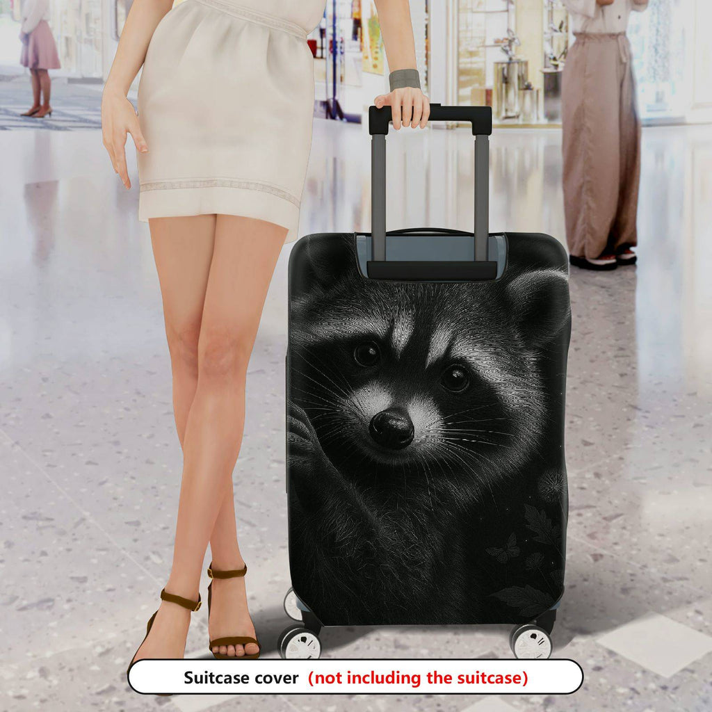 1-Piece Cute Raccoon Animal Black Floral Dandelion  Suitcase Luggage Cover, Stretch Protective Sleeve