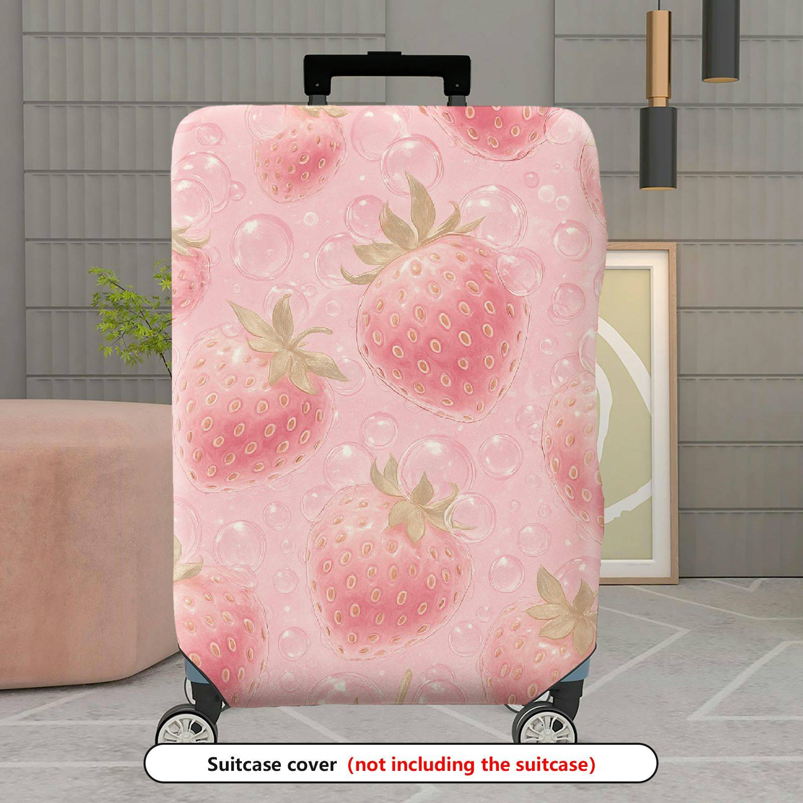 1-Piece Strawberry Pink Bubble Cute Fun Cheerful  Suitcase Luggage Cover, Stretch Protective Sleeve