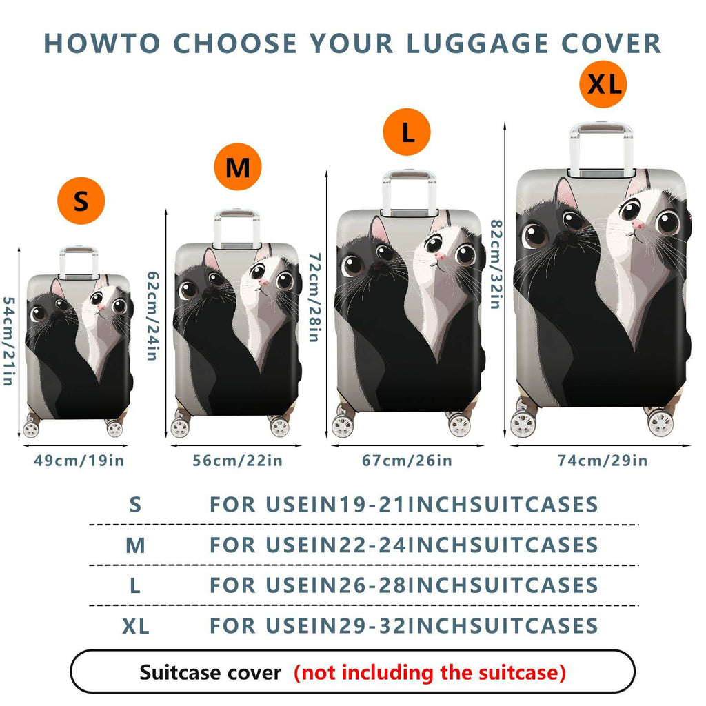 1-Piece Cat Black White Cute Adorable Playful  Suitcase Luggage Cover, Stretch Protective Sleeve