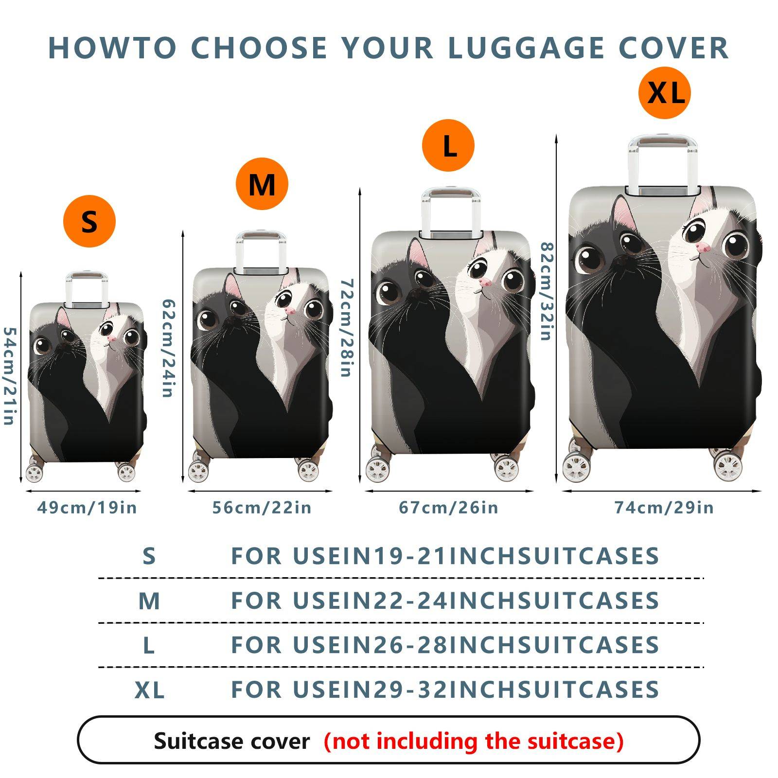 1-Piece Cat Black White Cute Adorable Playful  Suitcase Luggage Cover, Stretch Protective Sleeve
