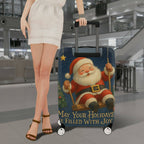 1-Piece Santa Claus Christmas Holiday Joyful Star  Suitcase Luggage Cover, Stretch Protective Sleeve
