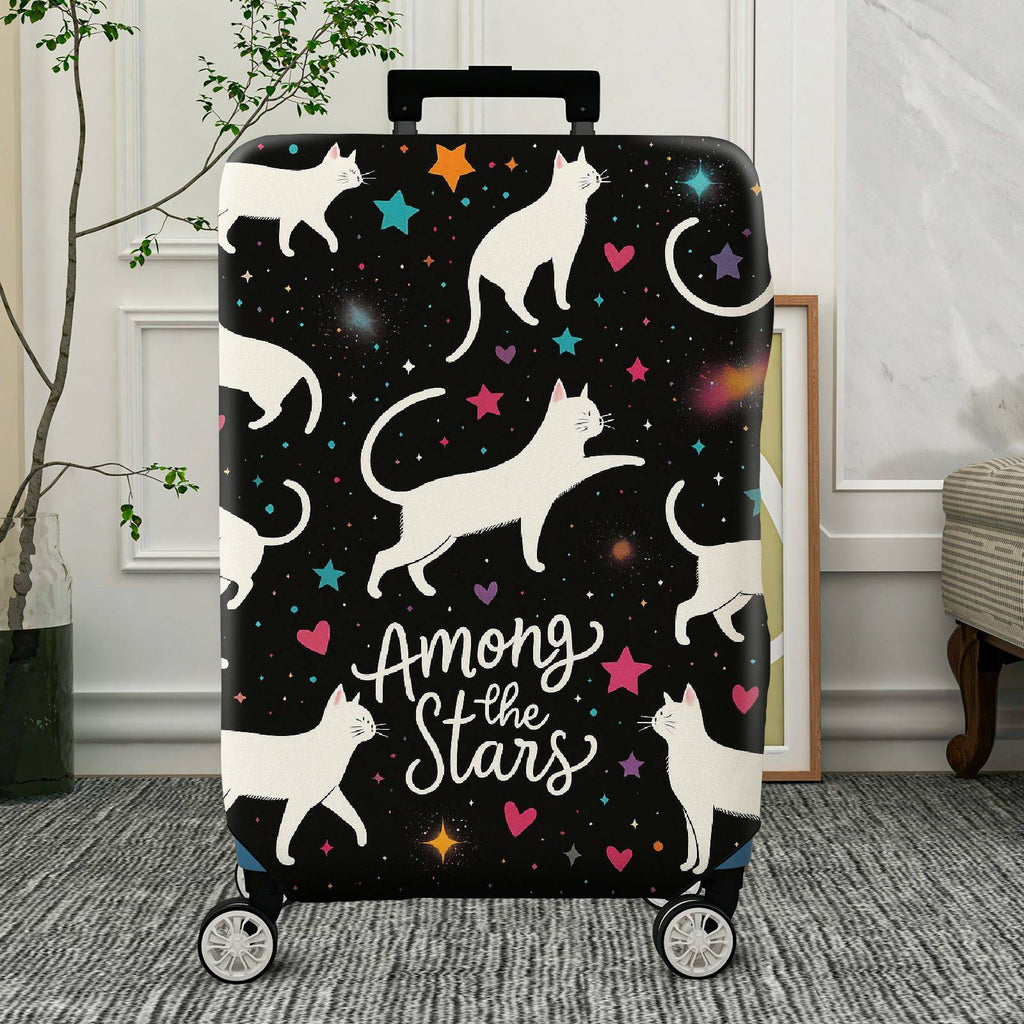 1-Piece Starry Cat Hearts Cosmic Whimsical  Suitcase Luggage Cover, Stretch Protective Sleeve