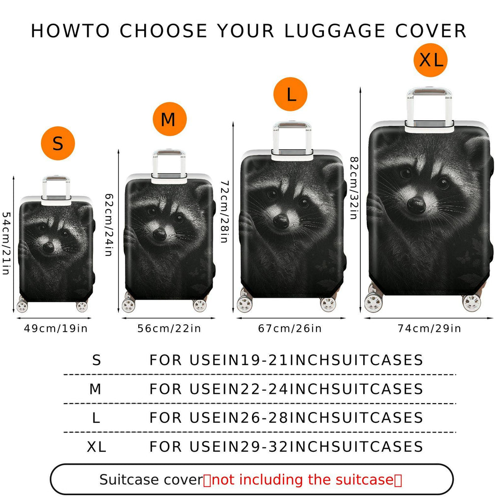 1-Piece Cute Raccoon Animal Black Floral Dandelion  Suitcase Luggage Cover, Stretch Protective Sleeve