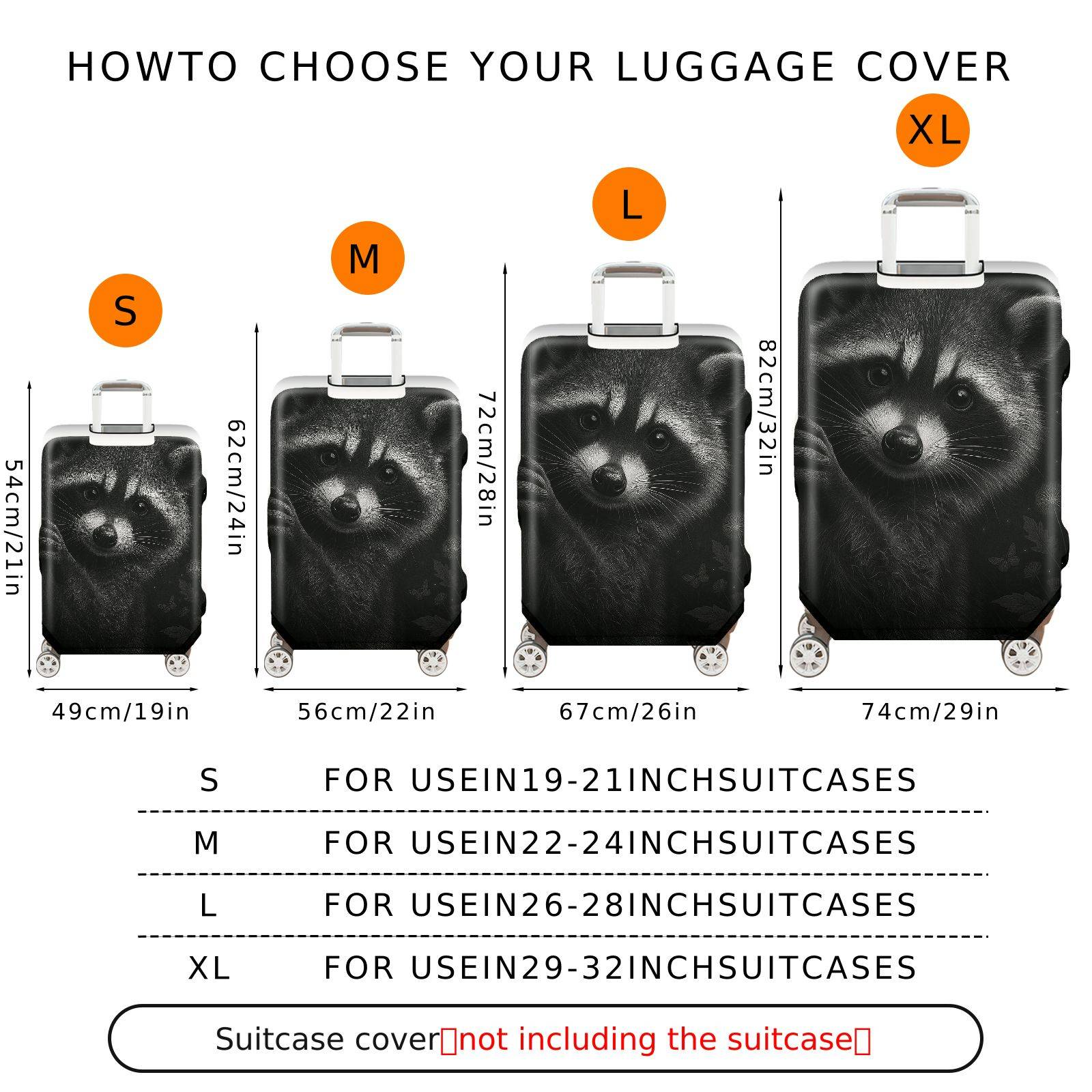 1-Piece Cute Raccoon Animal Black Floral Dandelion  Suitcase Luggage Cover, Stretch Protective Sleeve