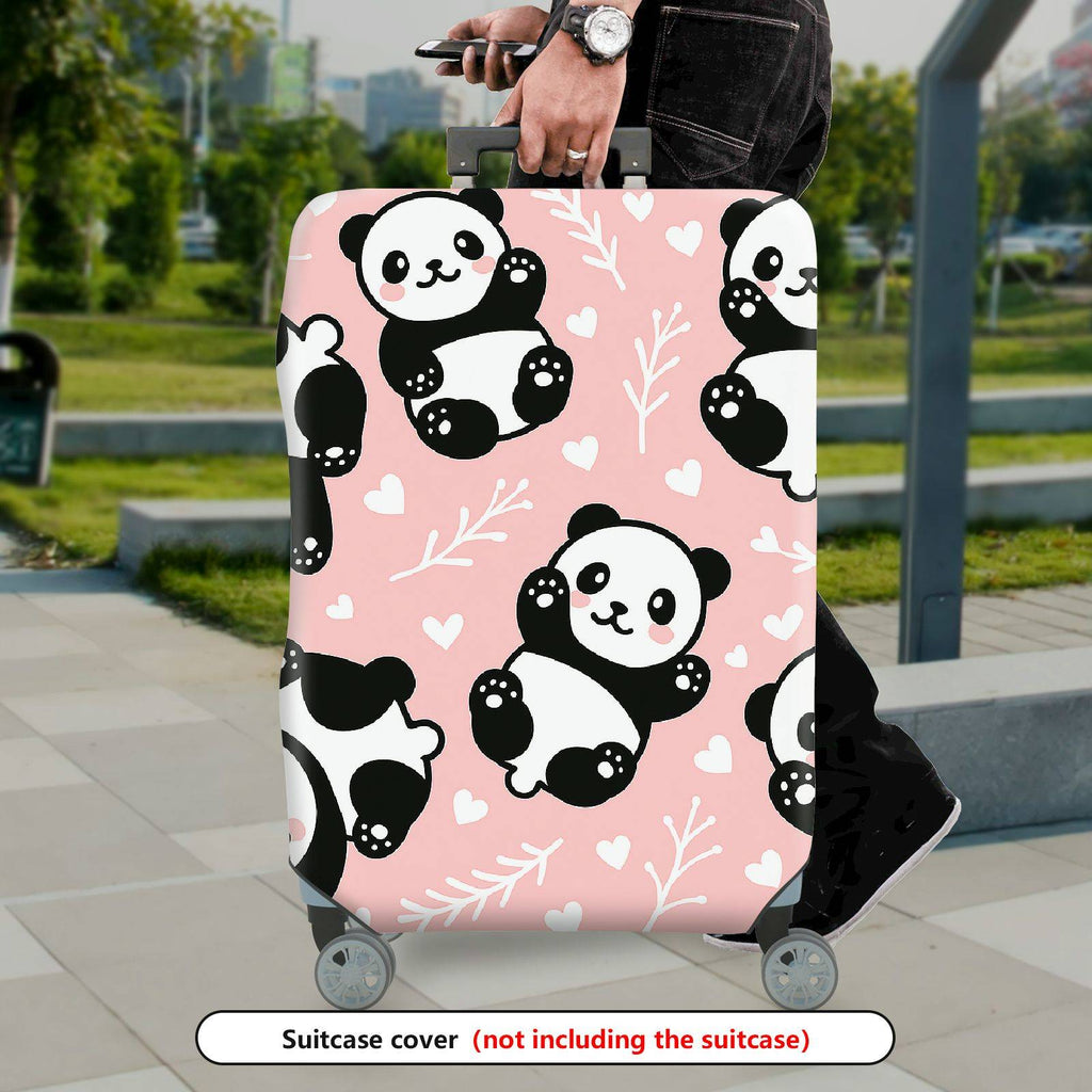 1-Piece Pink Cute Panda Heart Floral Pattern  Suitcase Luggage Cover, Stretch Protective Sleeve
