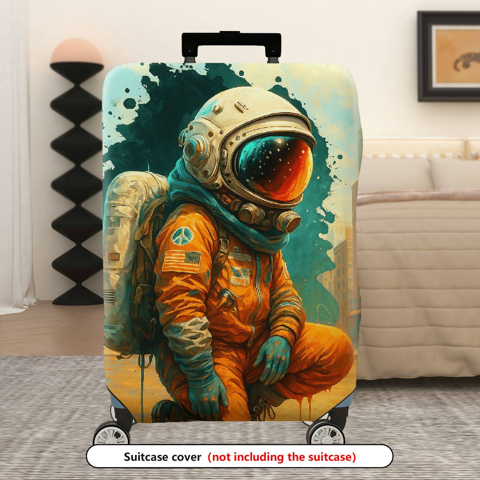 1-Piece Astronaut Galaxy Retro Urban Peace  Suitcase Luggage Cover, Stretch Protective Sleeve