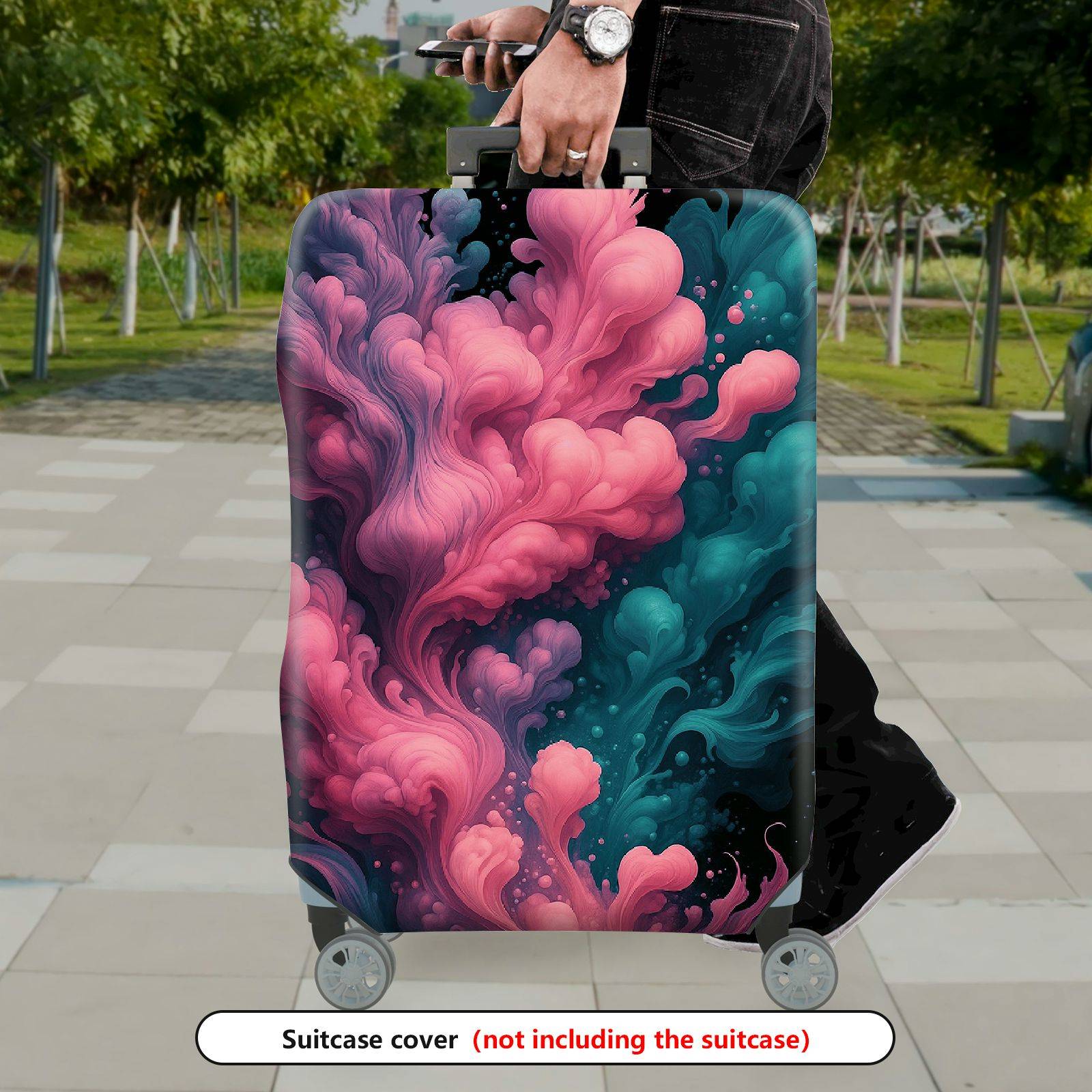 1-Piece Abstract Pink Blue Swirl Art Colorful Creative  Suitcase Luggage Cover, Stretch Protective Sleeve