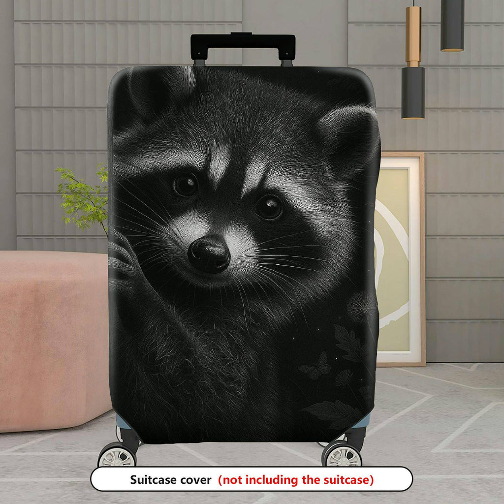 1-Piece Cute Raccoon Animal Black Floral Dandelion  Suitcase Luggage Cover, Stretch Protective Sleeve