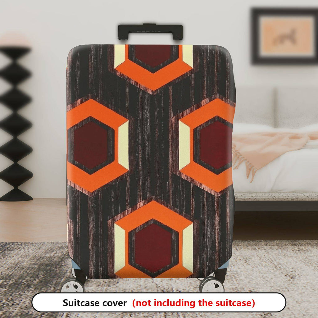 1-Piece Geometric Pattern Orange Brown Hexagon Retro Vintage  Suitcase Luggage Cover, Stretch Protective Sleeve