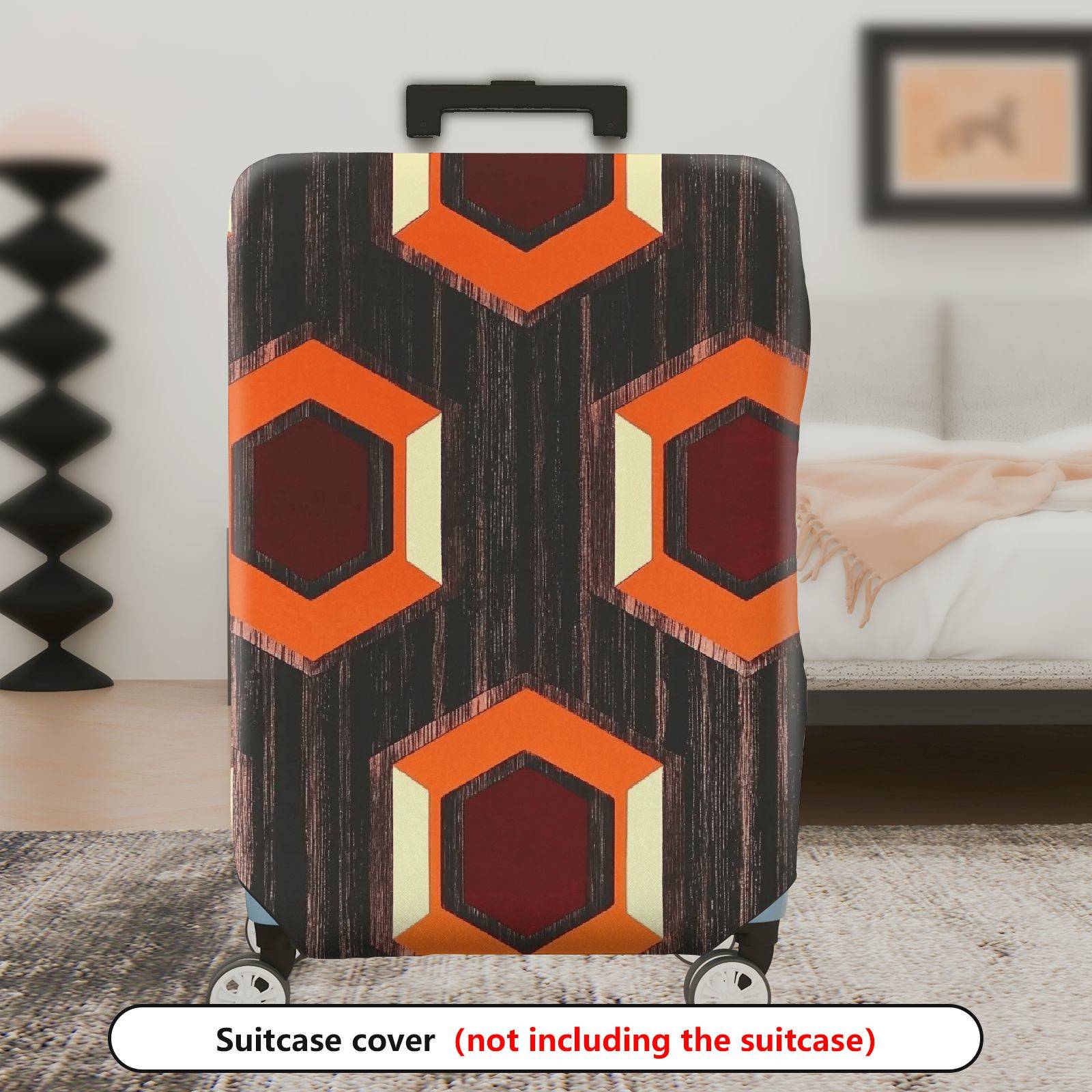 1-Piece Geometric Pattern Orange Brown Hexagon Retro Vintage  Suitcase Luggage Cover, Stretch Protective Sleeve