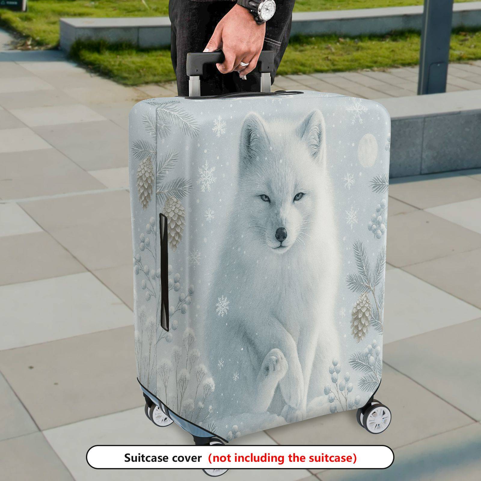 1-Piece Arctic Fox Snow Winter Nature Pine  Suitcase Luggage Cover, Stretch Protective Sleeve