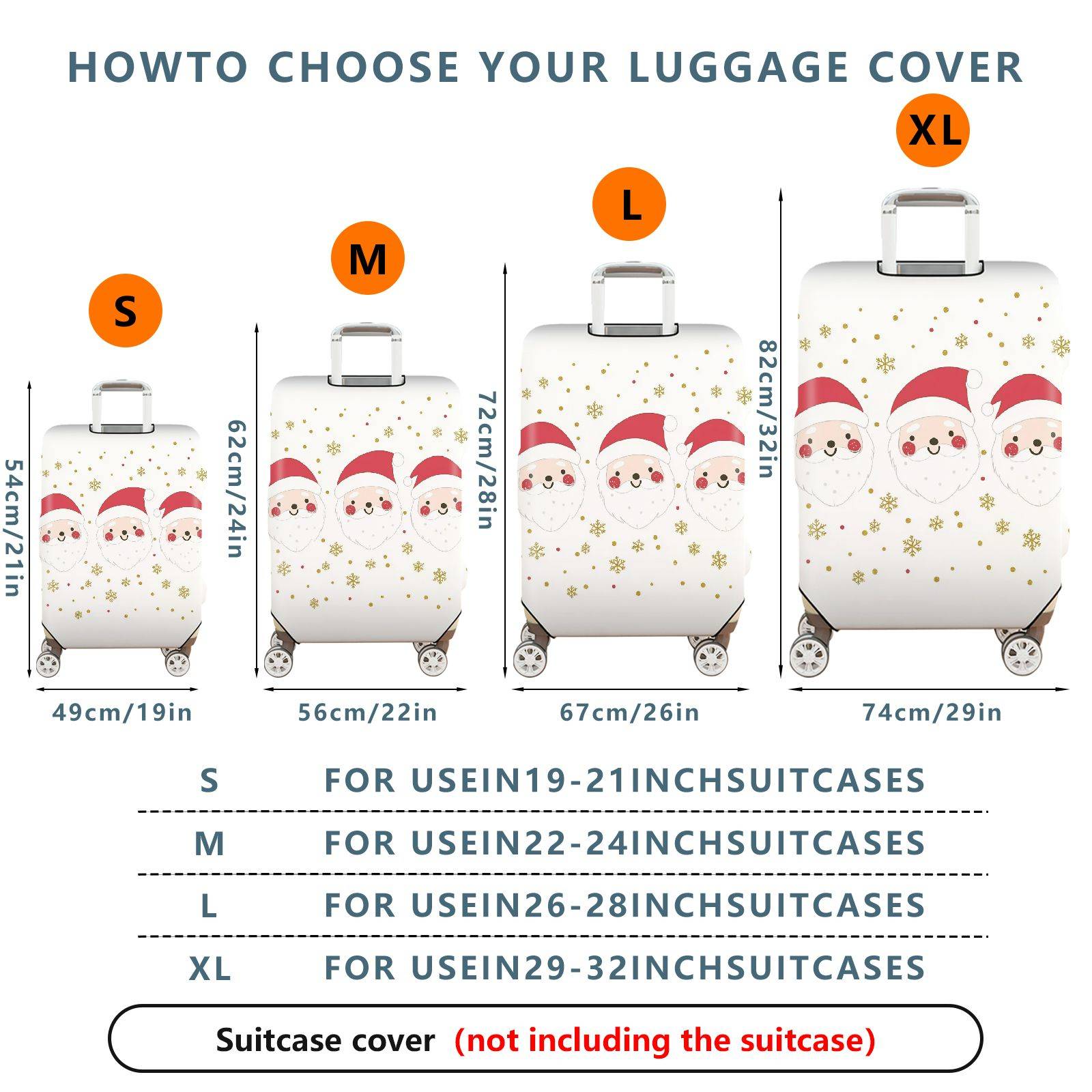 1-Piece Santa Claus Snowflakes Festive Cheerful Cute  Suitcase Luggage Cover, Stretch Protective Sleeve